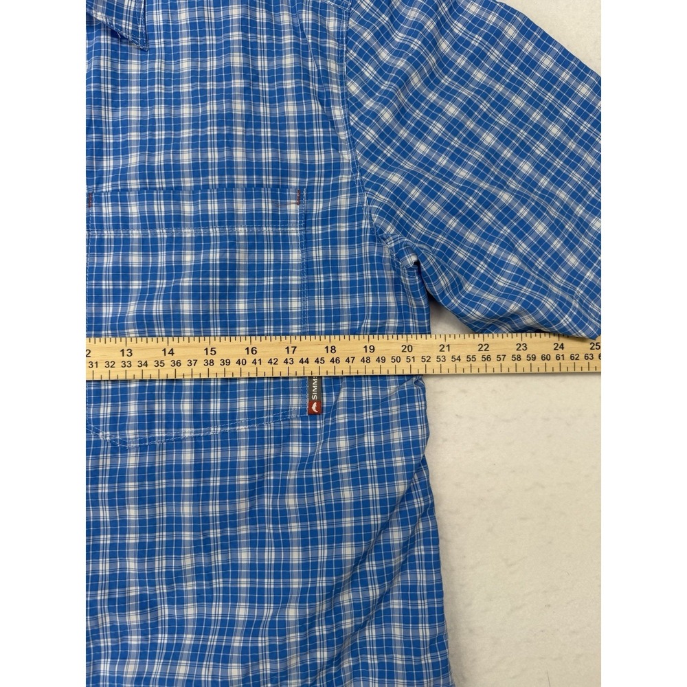 Simms Fishing Shirt Men L Blue Plaid Outdoors Hiking Lightweight Nylon Blend - Picture 6 of 7
